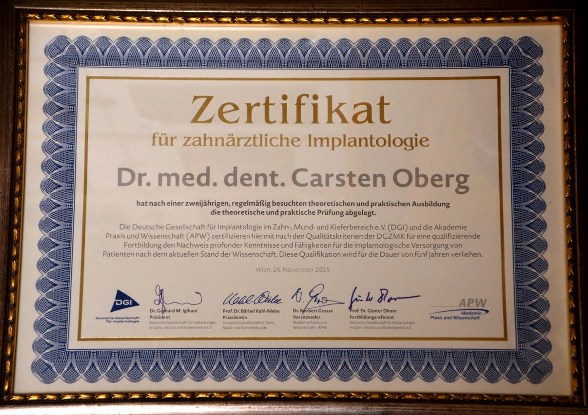 DGI-Zertifizierung Dr. Oberg